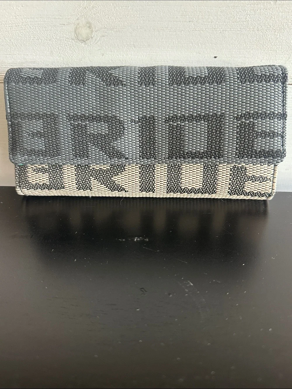 Textured Logo Clutch in Gray and Cream